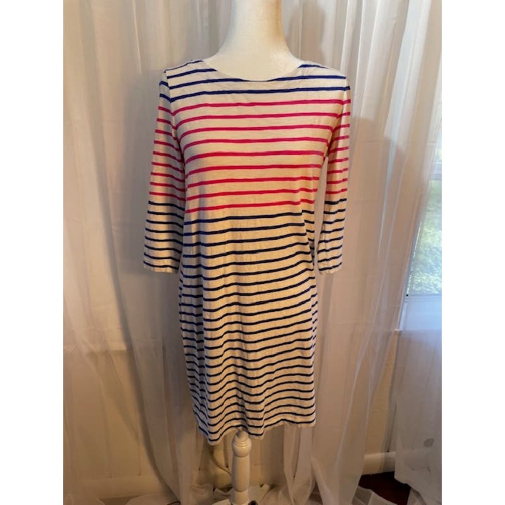 Vineyard Vines Size Small Dress White Pink Navy Stripes Knit 3/4 Sleeve